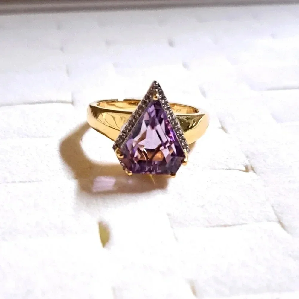 Amethyst & Natural White Zircon Halo Men's Ring.